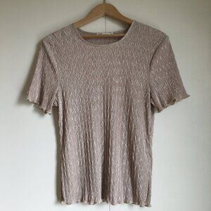 Vintage Retro 90s Tradition Accordion Crepe Champagne Short Sleeve Top